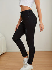 High Rise Ripped Skinny Jeans Solid Denim Pants