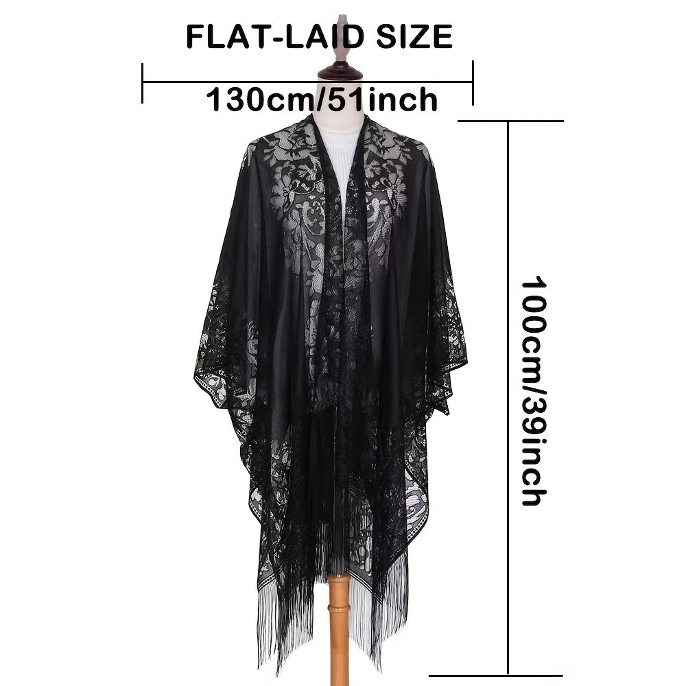 Boho Flower Hollow Out Shawl Large Tassel Scarf Thin Breathable Wraps