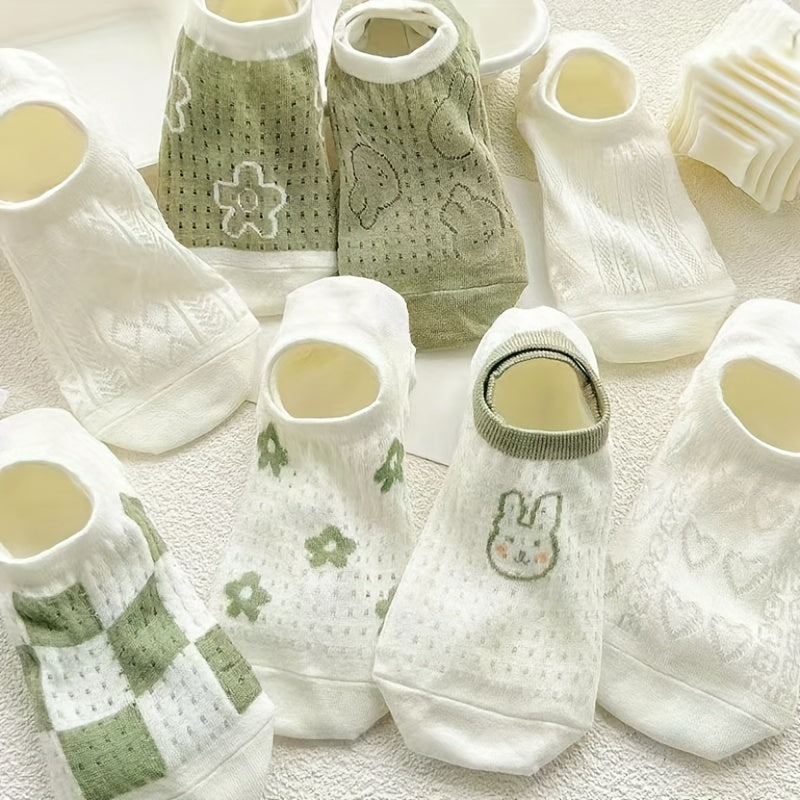 10 Pairs Bunny & Floral Print Socks & Low Cut Ankle Socks Women's Stockings