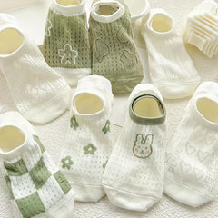 10 Pairs Bunny & Floral Print Socks & Low Cut Ankle Socks Women's Stockings