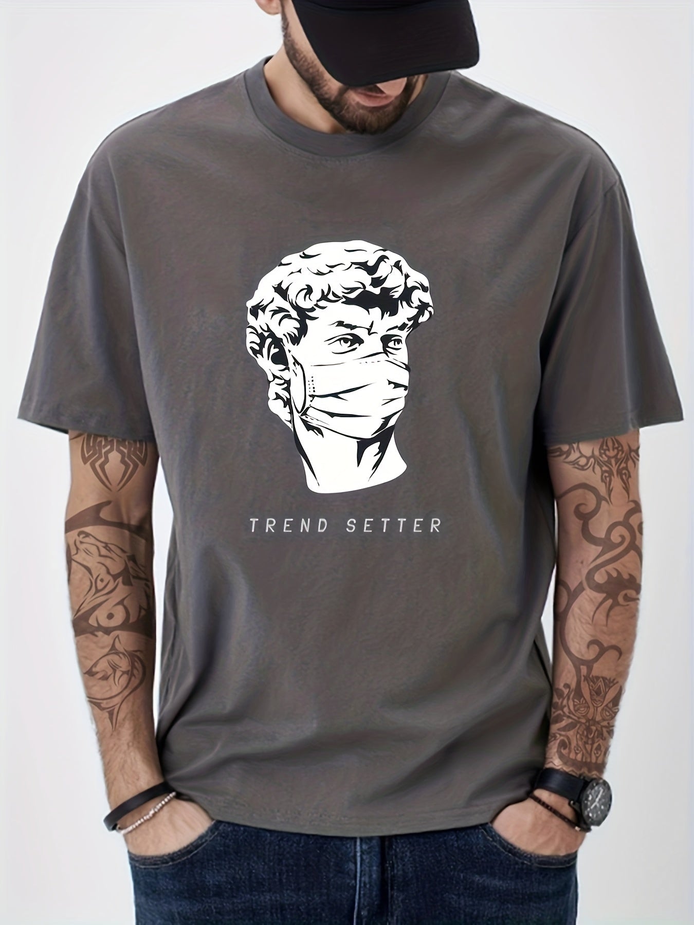 Cotton David Mask Print Men's Graphic Tee Casual Comfy Tshirt