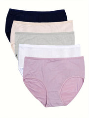 5 Pack Plus Size Panties Set Pin Dot Print Mid Waist Underwear