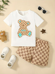Boys Bear Graphic T-shirt & Shorts Set Kids Summer Clothes