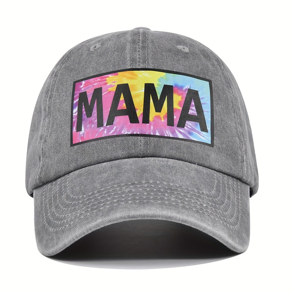 MAMA Print Cotton Baseball Cap Washed Distressed Sun Hat Adjustable