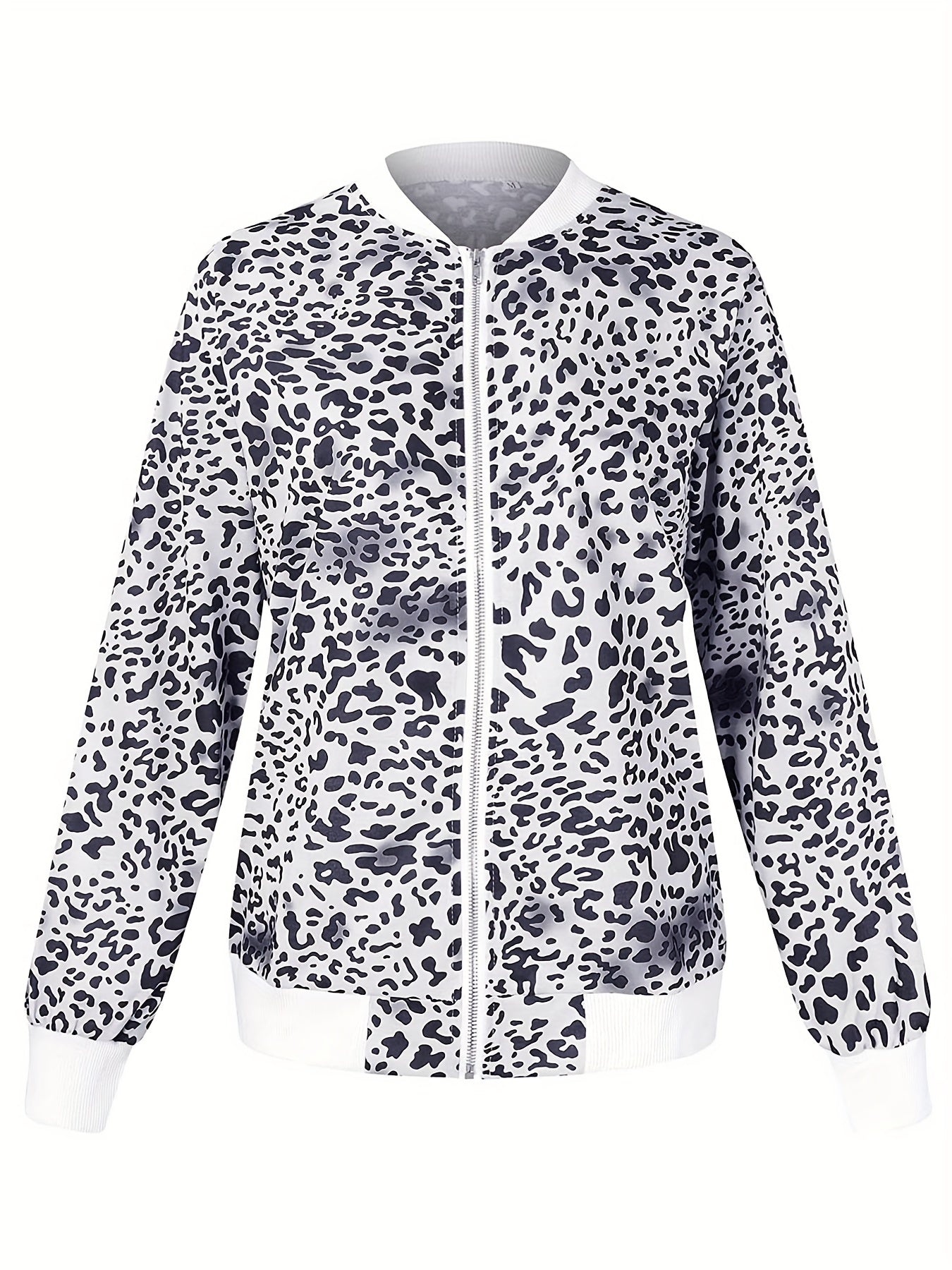 Leopard Print Zipper Front Jacket Long Sleeve Casual Outerwear