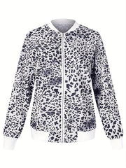 Leopard Print Zipper Front Jacket Long Sleeve Casual Outerwear