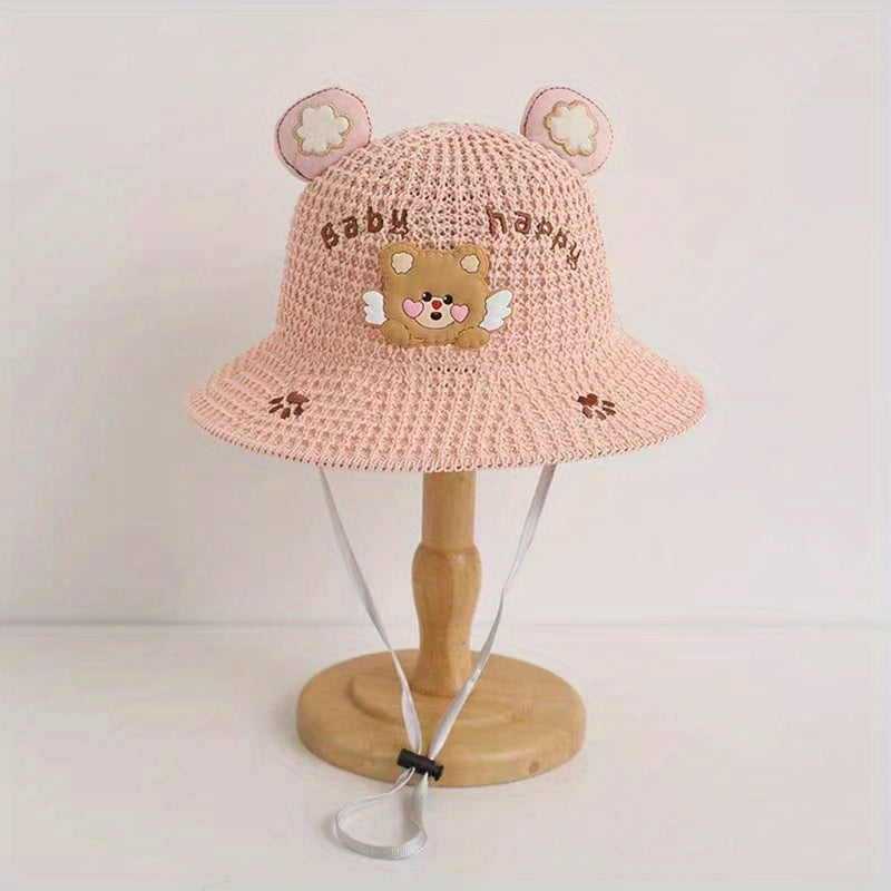 Kids' Cartoon Bear Straw Hat for Outdoor Adventures