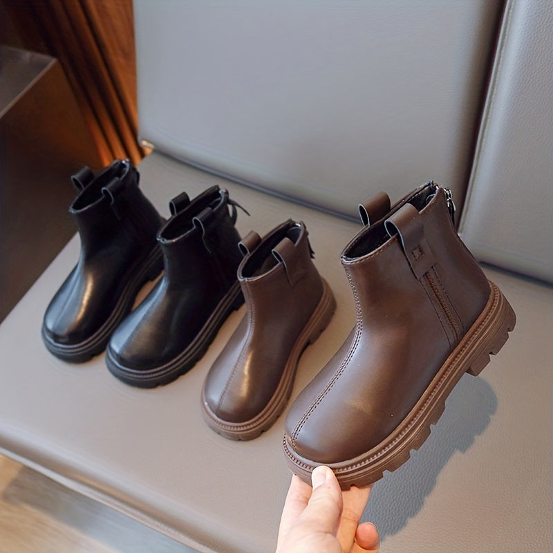 Boys Solid Non Slip Zipper Boots for Indoor Outdoor Travel