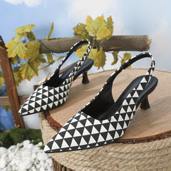 Geometric Pattern Kitten Heel Slingback Pumps