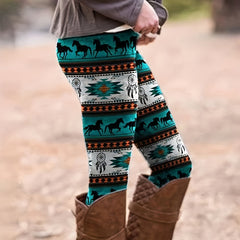 Boho Leggings Women's Tribal Print High Rise Leggings