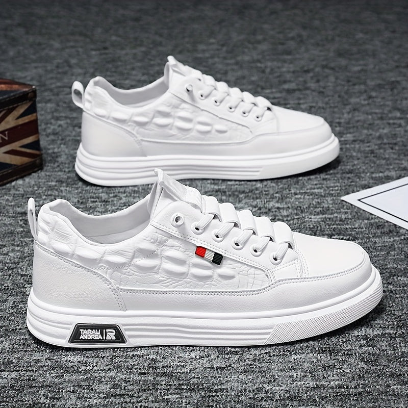 Men's Solid PU Leather Skate Shoes Lace Up Comfy Non Slip Stree Style Sneakers