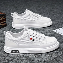 Men's Solid PU Leather Skate Shoes Lace Up Comfy Non Slip Stree Style Sneakers