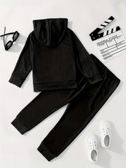 Boys 2pcs Hoodie & Pants Reflective Print Crew Neck Pullover Top