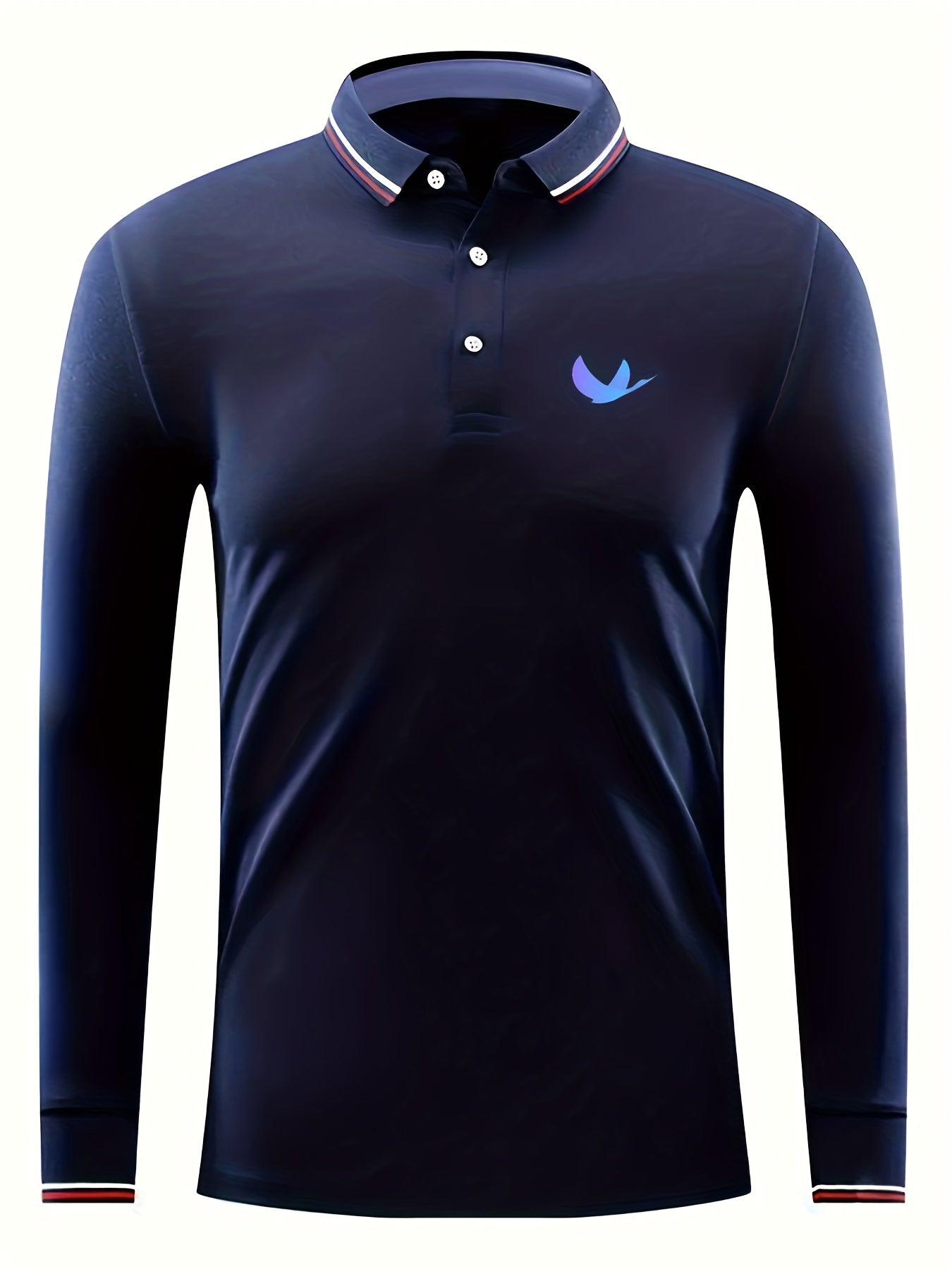 Men's Vintage Bird Print Long Sleeve Polo Shirt Casual Button Up Polo Shirt