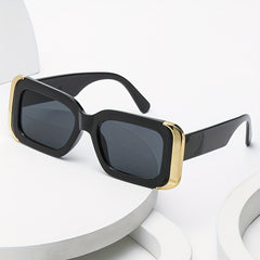 Rectangular Frame Golden Trim Sunglasses UV Protection