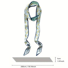 Long Ribbon Scarf Silk Floral Print Skinny Scarf Ribbon Necktie
