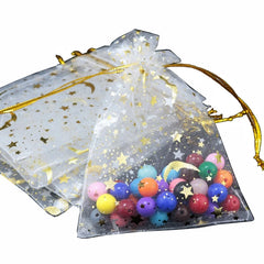 100Pcs Moon Star Organza Bags Drawstring Jewelry Pouch