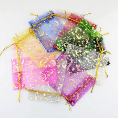 100Pcs Moon Stars Drawstring Organza Bags for Wedding Party