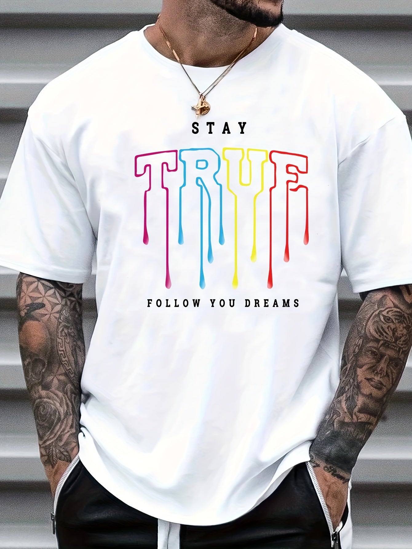 STAY TRUE Graphic Crew Neck Active T-shirt Men's Casual Comfy Tee