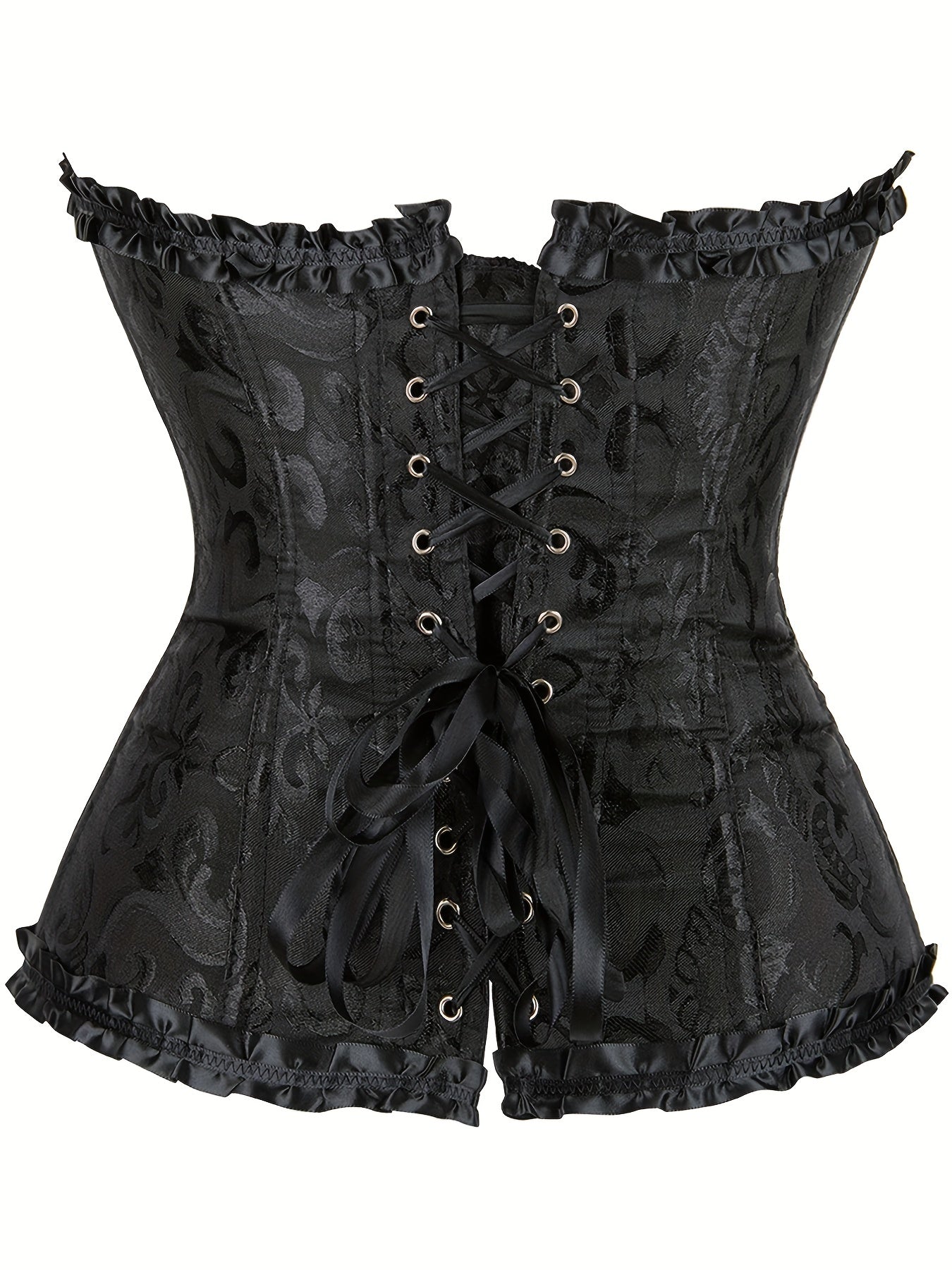 Floral Boned Corset Lace Up Back Satin Overbust Shapewear Body Shaper
