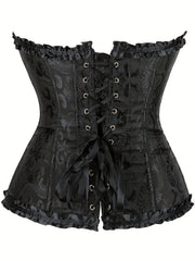 Floral Boned Corset Lace Up Back Satin Overbust Shapewear Body Shaper