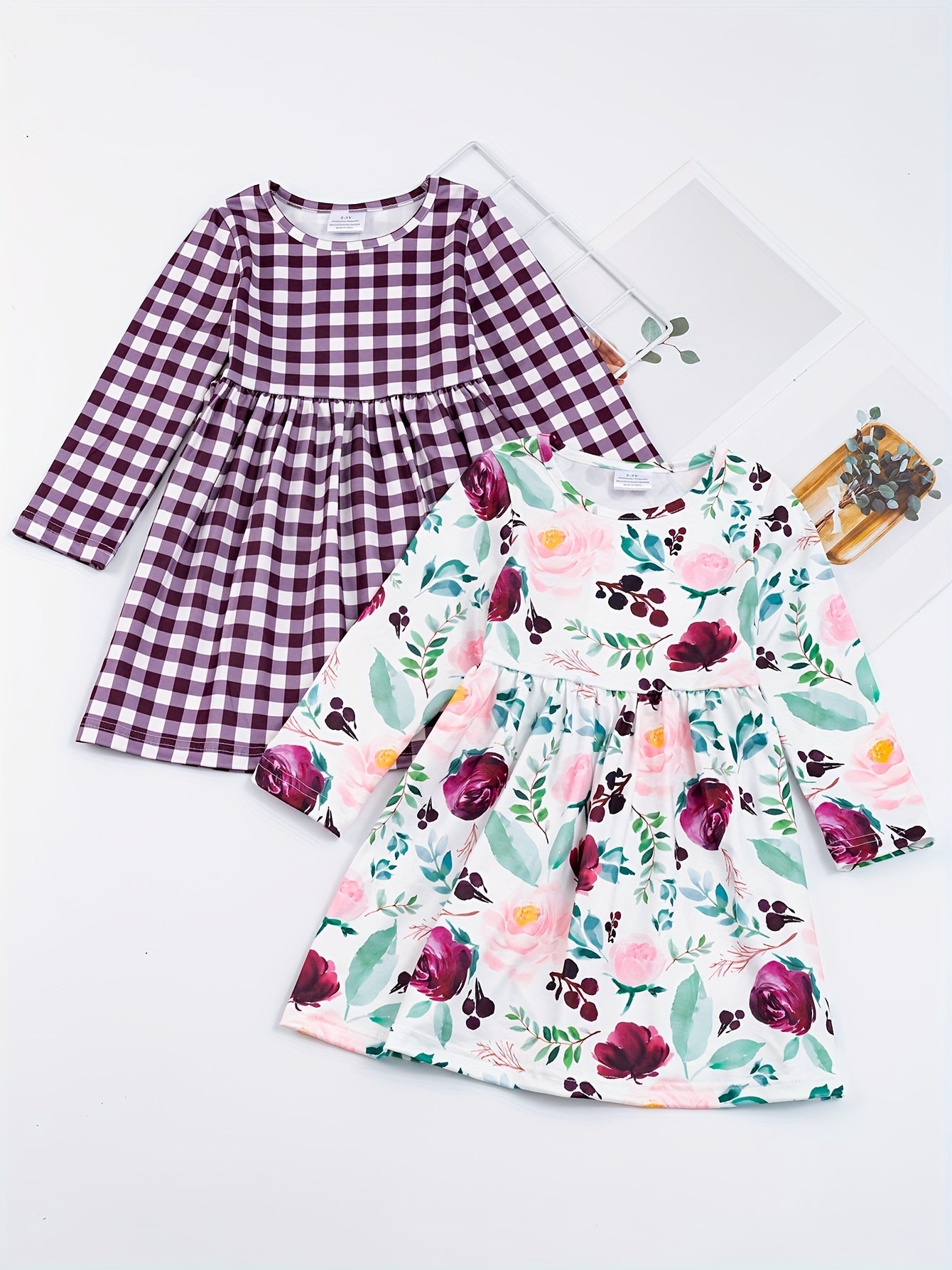 Girls Allover Print Long Sleeve Casual Dress Spring Fall Random Print