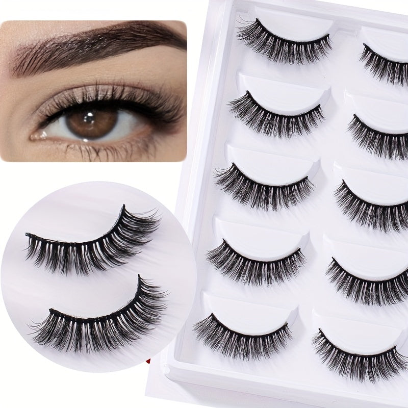 5 Pairs Natural Look Wispy Cat Eye 3D False Eyelashes