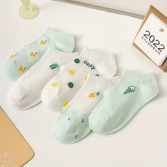 5 Pairs Cartoon Print Low Cut Ankle Socks Women Stockings