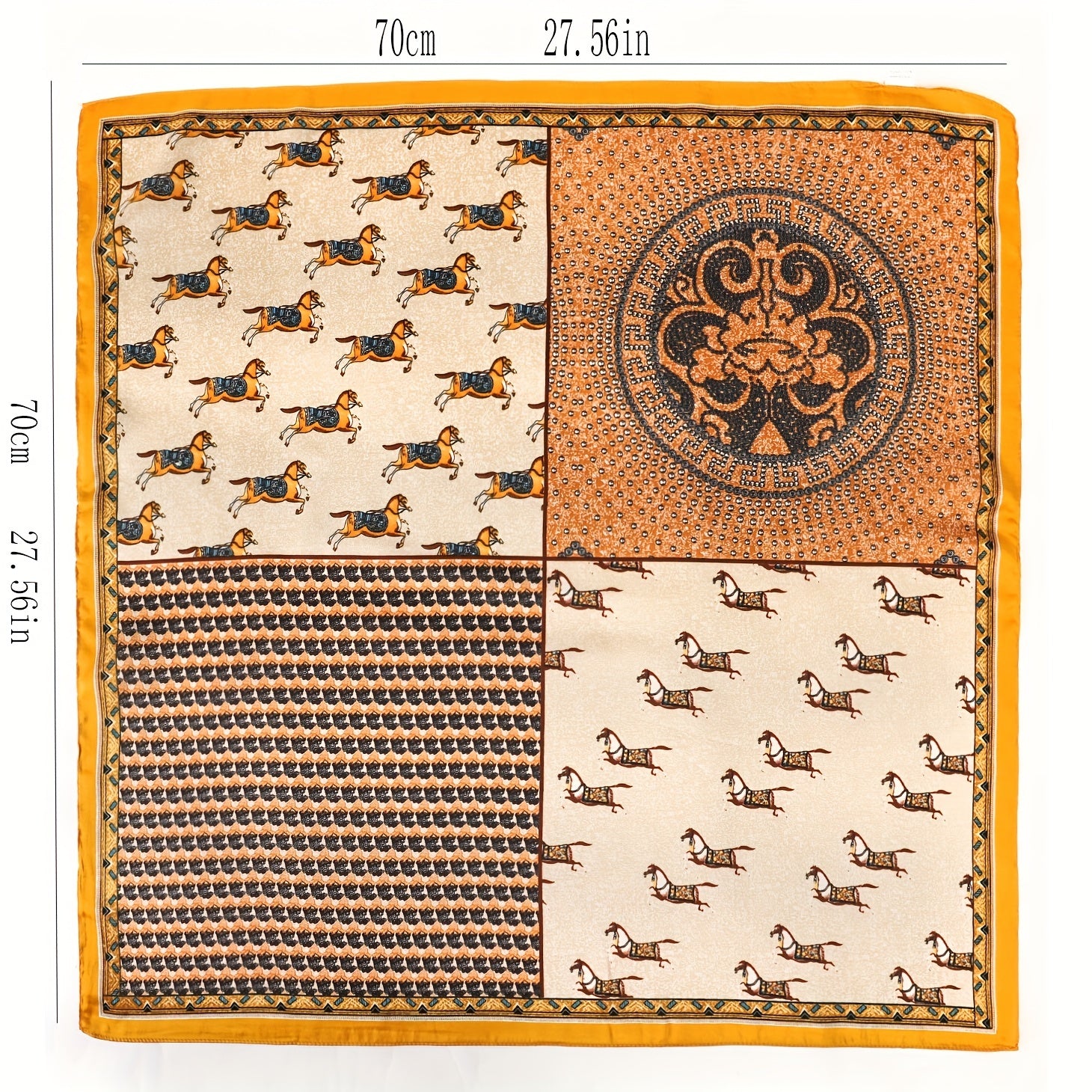 Vintage Horse Print Bandana Yellow Boho Silky Square Scarf Classic Necke...