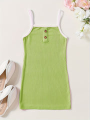 Toddler Girls Block Trim Button Decor Ribbed Cami Dress