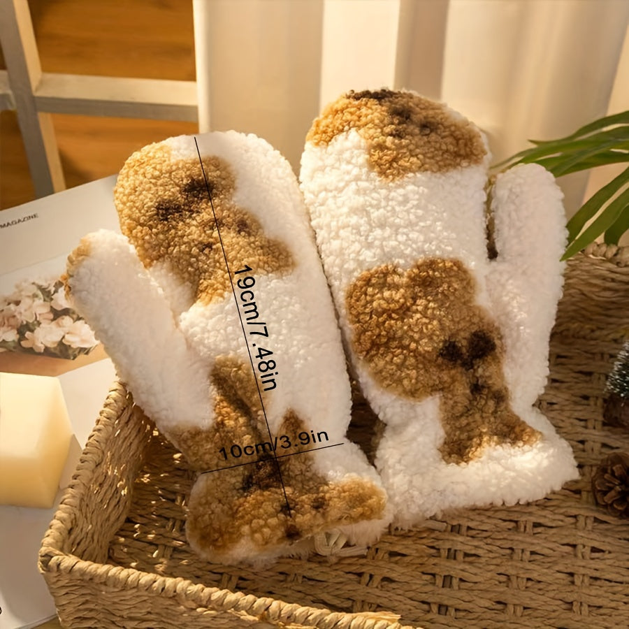 Bear Plush Gloves Girls Winter Warm Gloves
