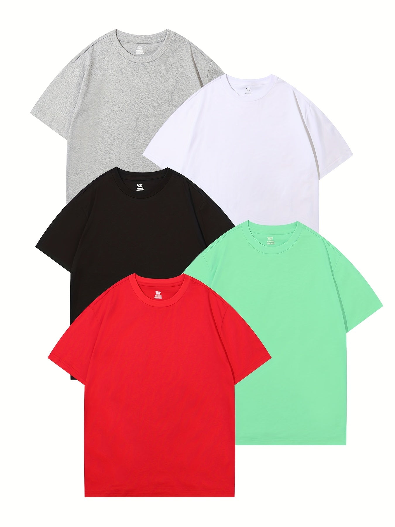 5 Unisex Cotton T-shirts in Various Colors Crew Neck Tee for Kids Summer Wear