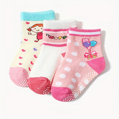 12 Pairs Girls Cartoon Knit Socks Soft Cotton Crew Socks Children's Accessories