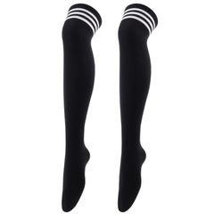 Striped Trim Thigh High Socks Over The Knee Women's Stockings