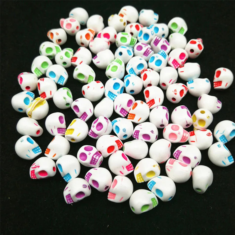 100pcs 10*13mm Skull Beads Acrylic Mixed Colors Jewelry Making DIY Bracelet