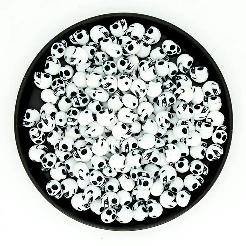 100pcs Bag Small Skull Bone Halloween Props 10mm Ghost DIY Jewelry Acrylic Beads