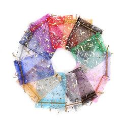 100pcs Moon Star Organza Bags 7x9cm Christmas Drawstring Gift Bag