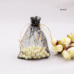 100pcs Moon Star Organza Bags 7x9cm Christmas Drawstring Gift Bag