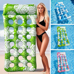 Inflatable Water Hole Floating Row Leaf Print Water Recliner for Beach