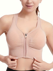 Zipper Racer Back Sports Bra High Impact Push Up Lingerie