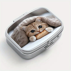Bread Cat Print Pattern Square Medicine Box Two Compartment Pill Box