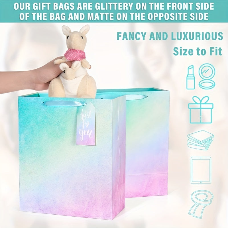 4 Pack Glitter Gift Bags with Tissue Paper for Special Occasions
