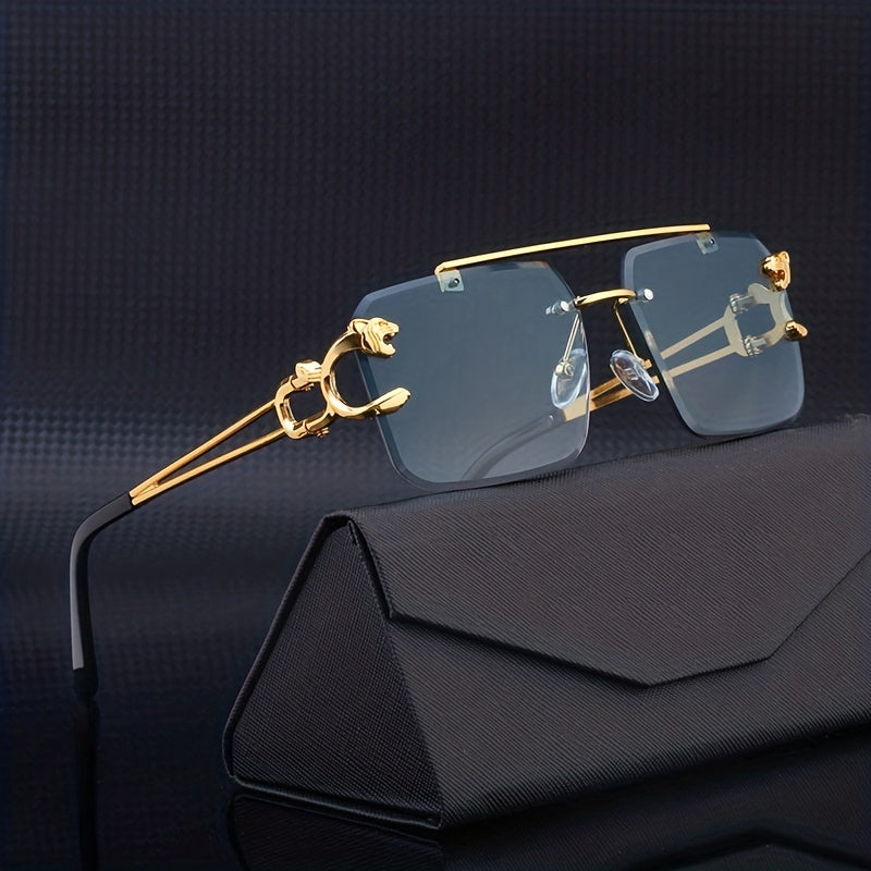 Leopard Retro Sunglasses for Men - Double Beam Frameless Cut Edge