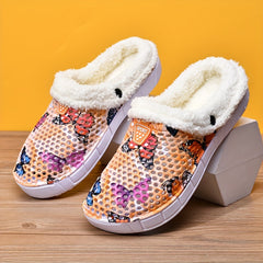 Women's Butterfly Print Warm Hole Shoes Lightweight Outdoor Shoes