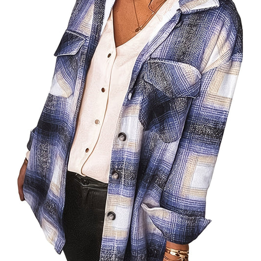 Plaid Print Long Sleeve Button Up Shirt Top