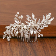 Silvery Faux Pearl Rhinestone Wedding Hair Combs Hair Accessories For Women
