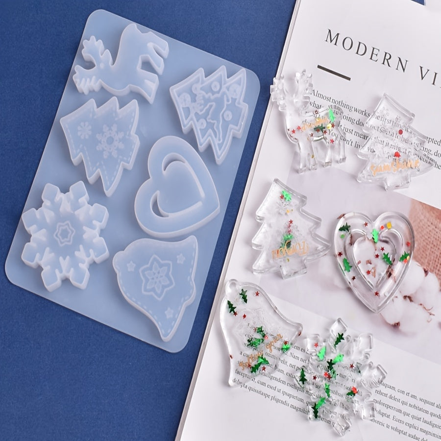 Christmas Pendant Silicone Mold Set Snowflake Elk Reindeer Keychain DIY