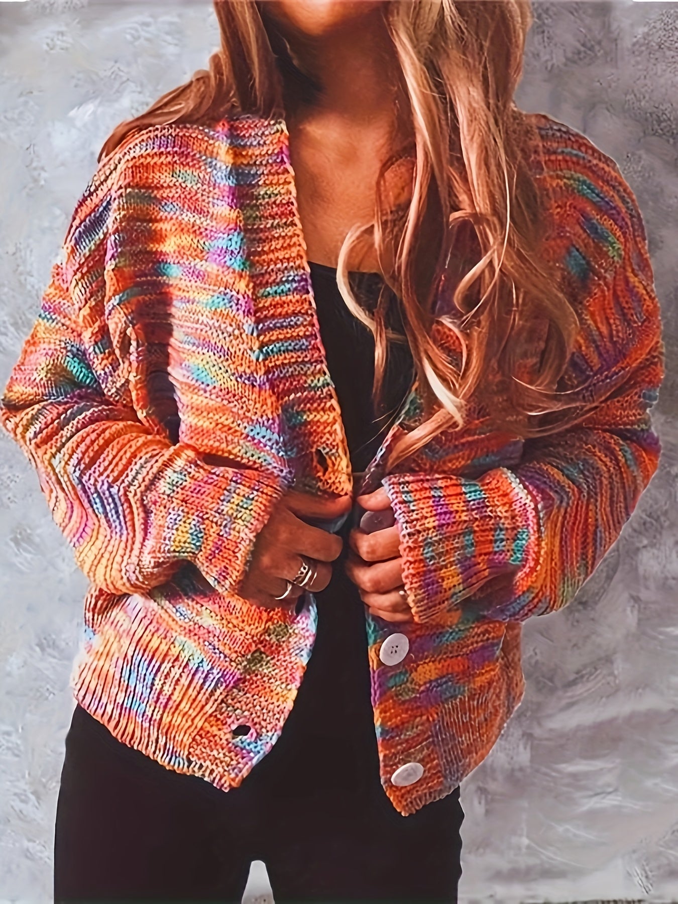 Rainbow Button Cardigan Long Sleeve