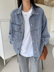 Women's Loose Fit Denim Jacket Long Sleeve Lapel Coat