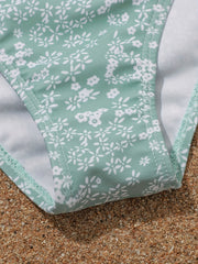 Girl's Floral Bikini Swimsuit Set Tank Top & Frilled Trim Mini Skirt Beachwear